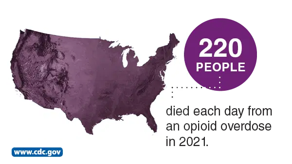 CDC image showing the amount of opiod deaths in the US